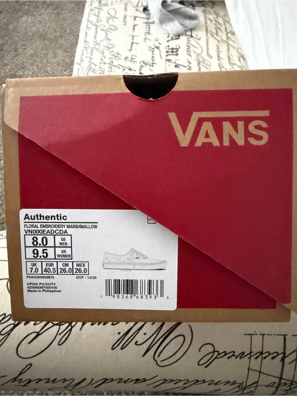 Vans Authentic Floral Embroidery Marshmallow White Sneakers